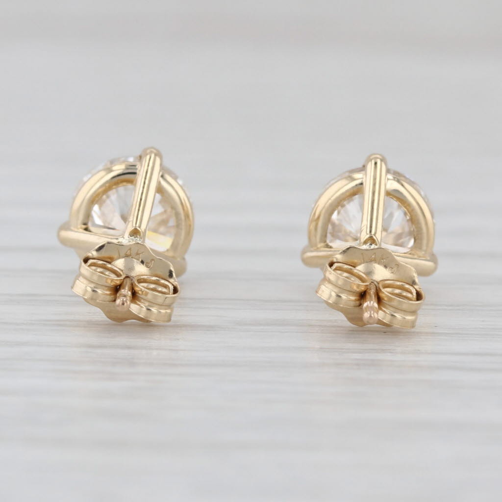 New IGI Lab Grown 2ctw Round Diamond Martini Stud Earrings 14k Gold Studs