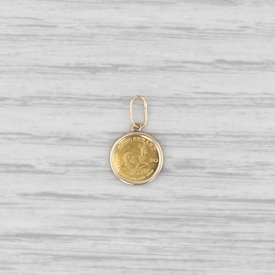 Small South African 1980 Krugerrand Coin Copy Charm 24k 14k Gold Pendant