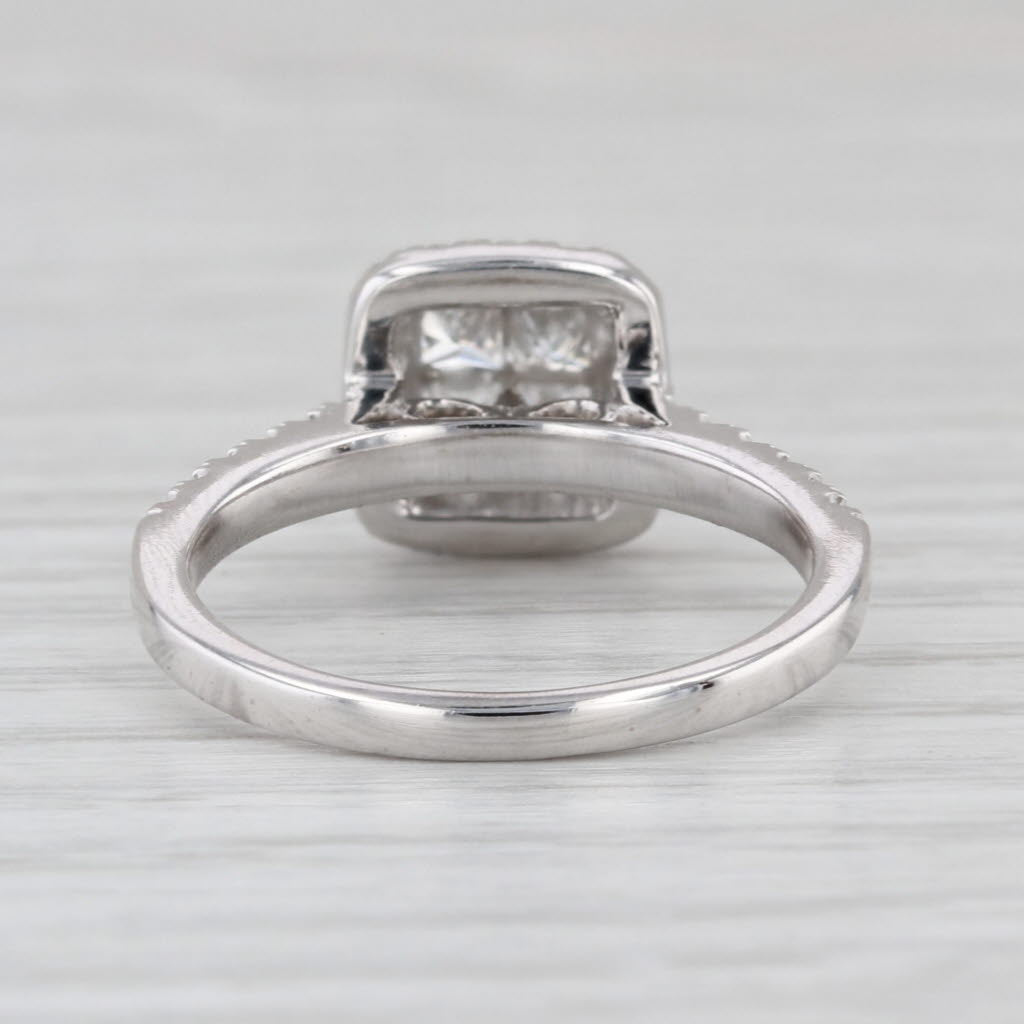 0.89ctw Diamond Princess Halo Engagement Ring 14k White Gold Size 7
