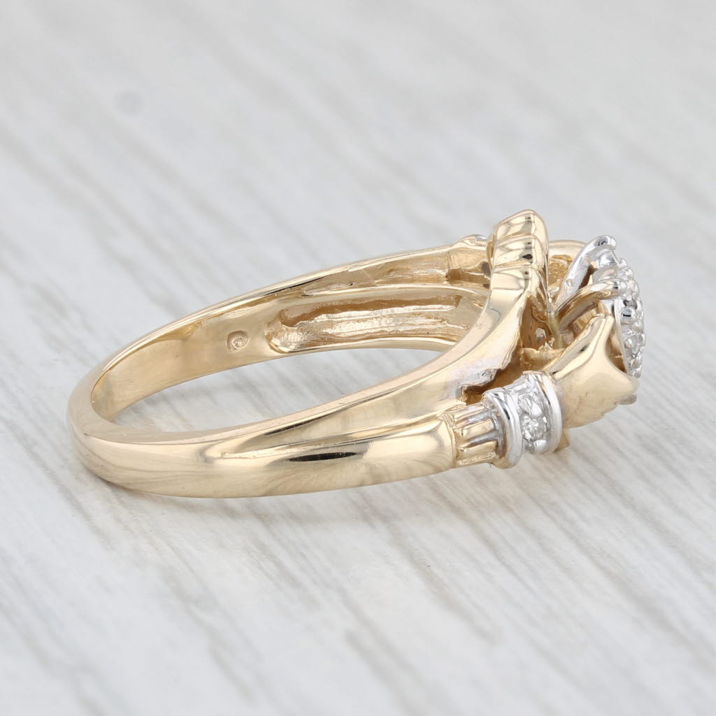 Light Gray Diamond Claddagh Heart Ring 10k Yellow Gold Size 7 Engagement Wedding
