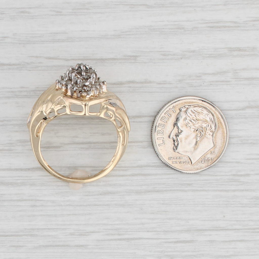 Light Gray 0.40ctw Diamond Cluster Ring 10k Yellow Gold Size 7.5 Scalloped Bypass