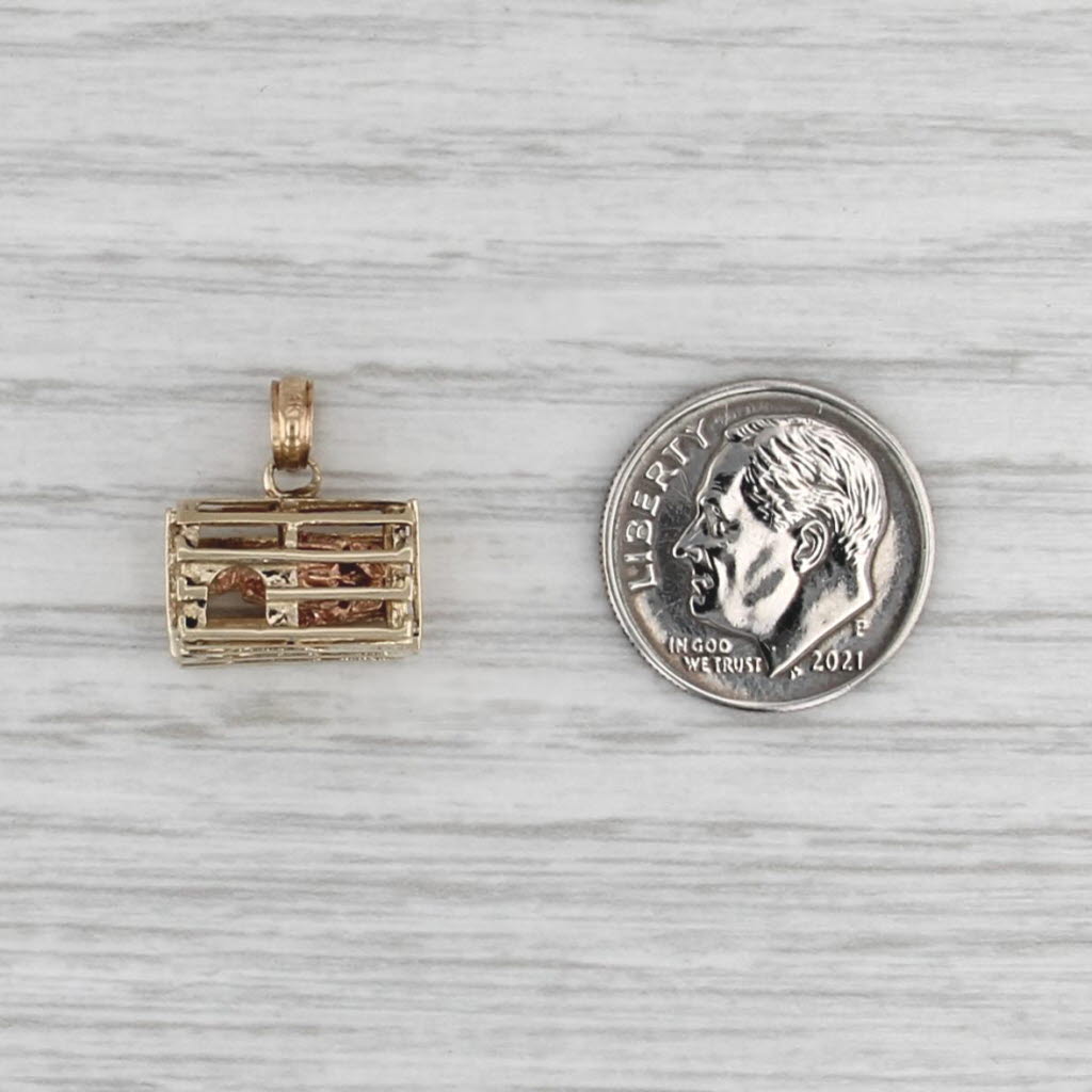 Lobster Crate Charm 14k Yellow Gold Nautical Souvenir 3D Figural Pendant