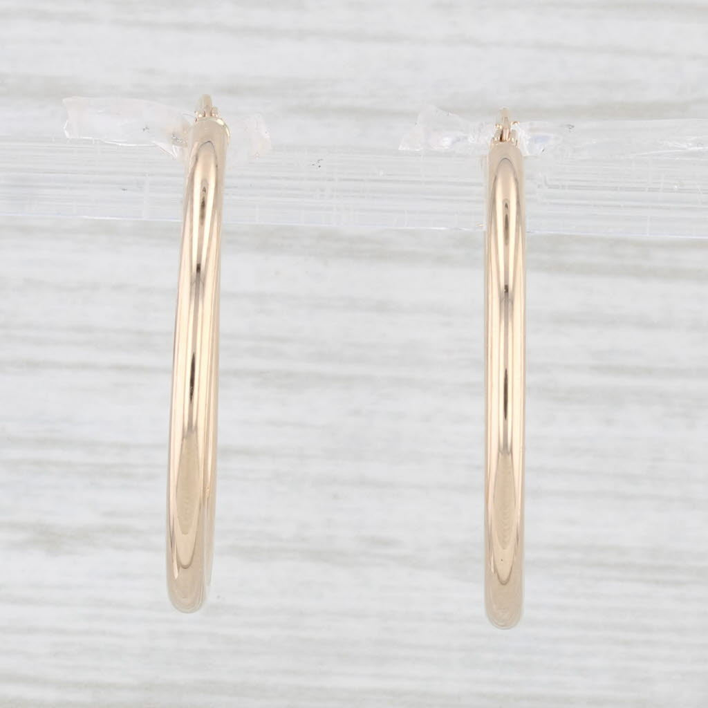 Light Gray New Hoop Earrings 14k Yellow Gold Round Hoops Pierced Snap Top 25 x 2mm