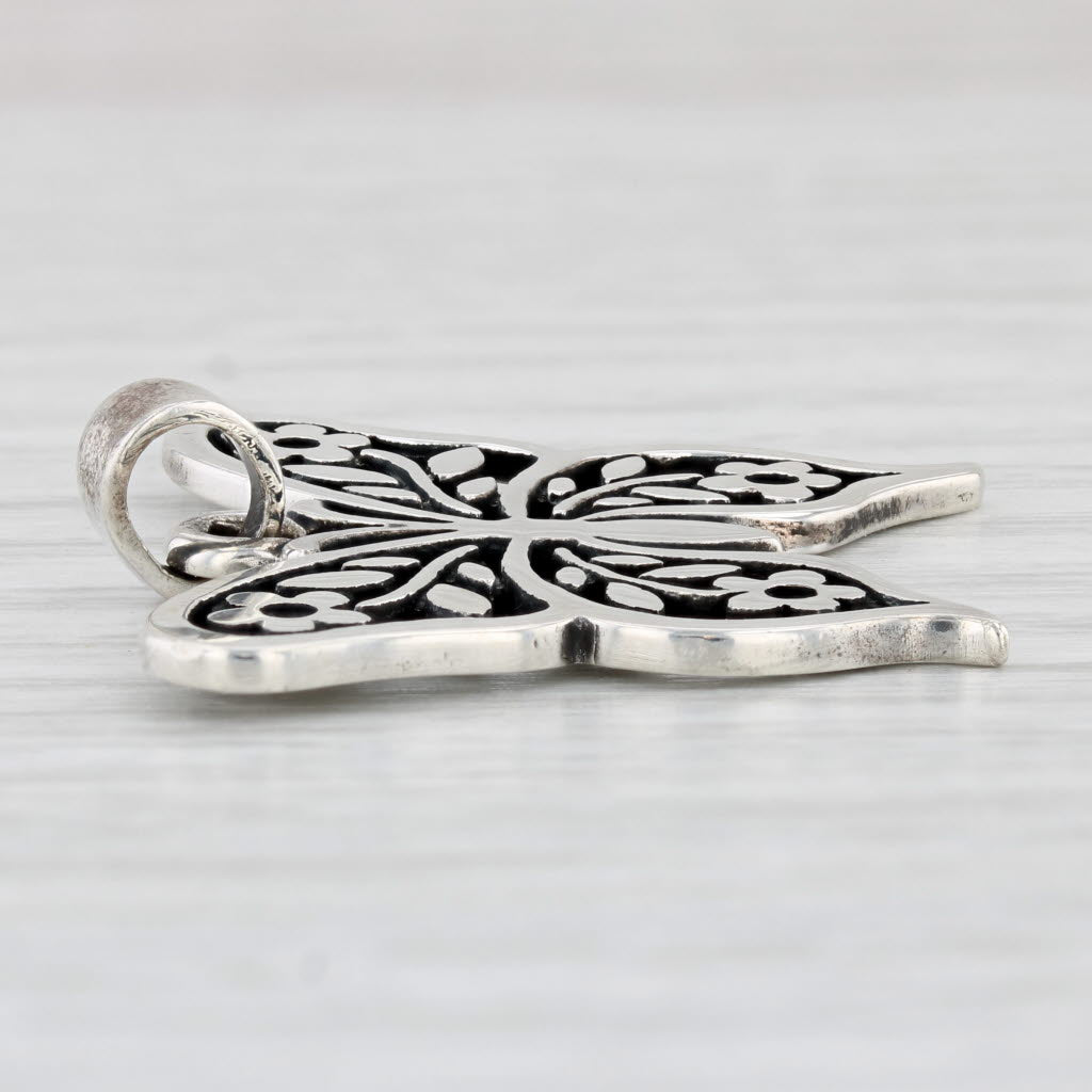 Light Gray Flower Butterfly Pendant Sterling Silver Statement James Avery