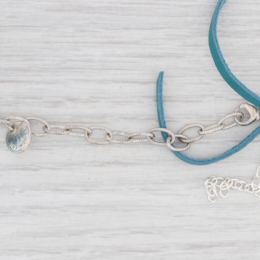 New Nina Wynn Cordelia Necklace Teal Leather White Druzy Quartz Pendant