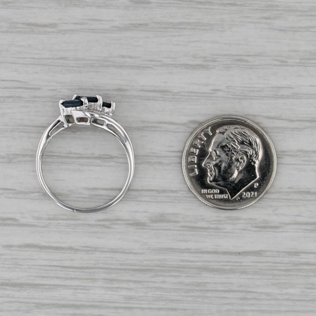 0.60ctw 3-Stone Blue Sapphires Diamonds Ring 14k White Gold Size 5.25