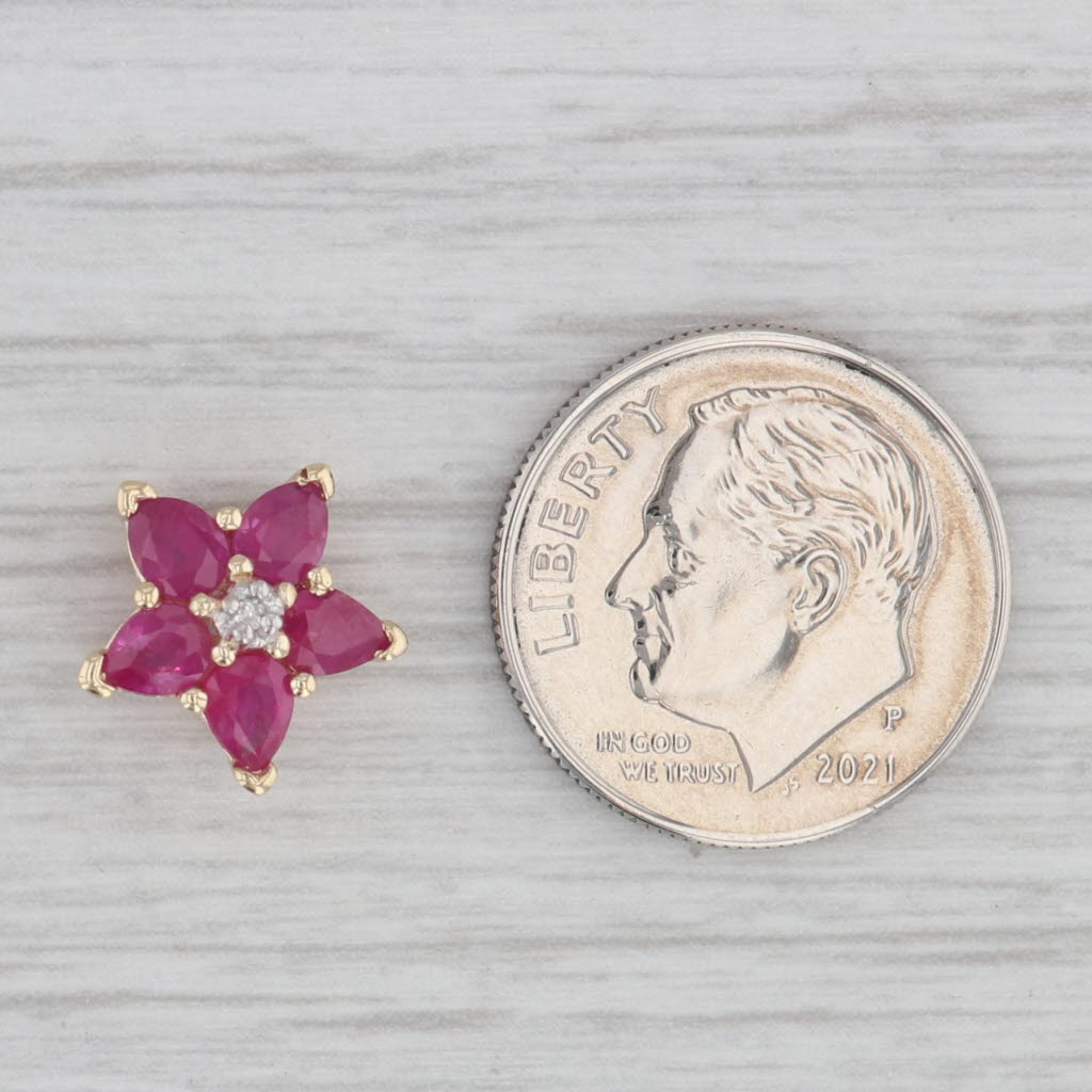 Gray Small 1ctw Ruby Flower Pendant 10k Yellow Gold Diamond Accent