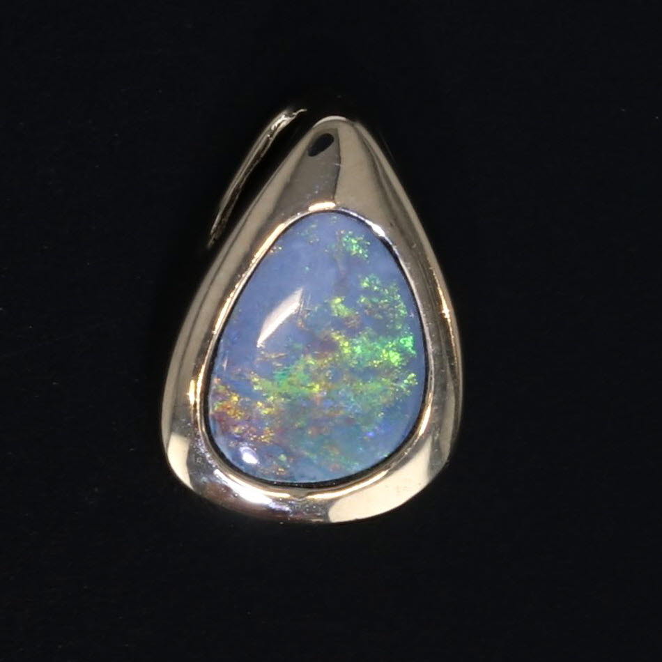 Black Opal Teardrop Pendant 14k Yellow Gold Small Floating Drop