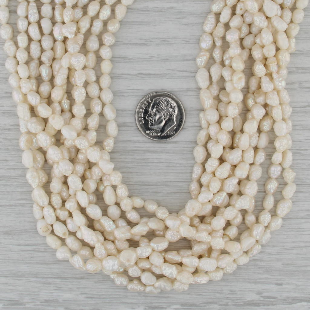 10-Strand Rice Krispie Pearl Twist Necklace 14k Yellow Gold Clasp 16"