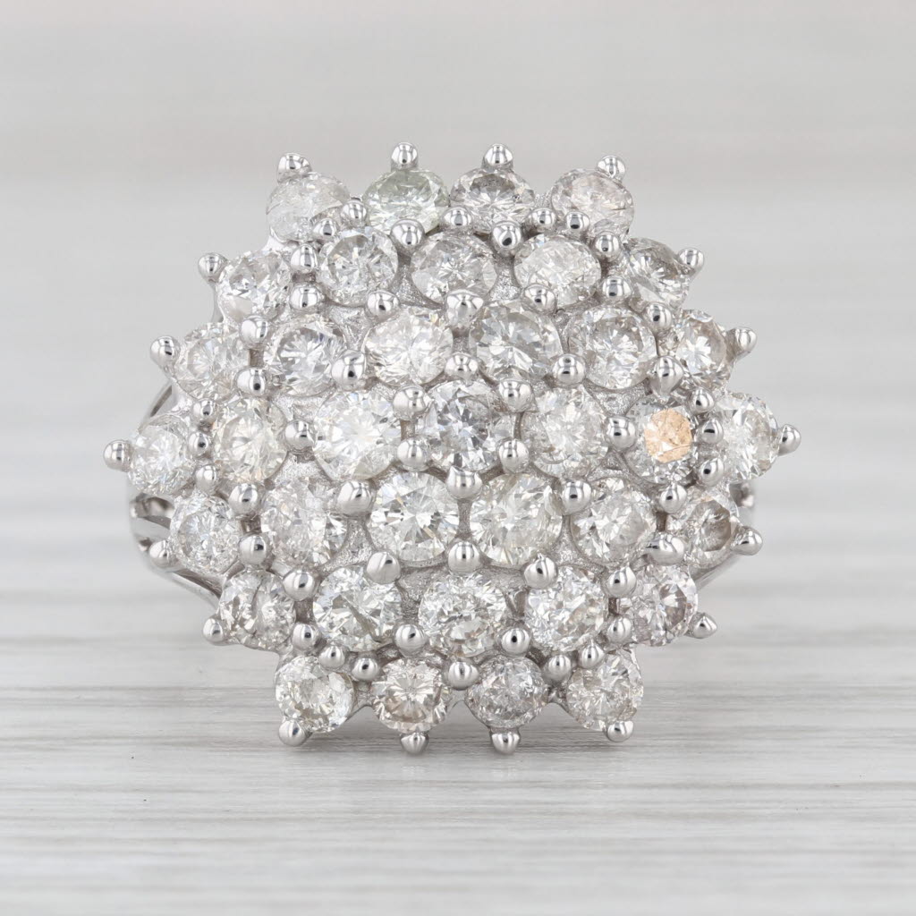 2.30ctw Diamond Cluster Ring 18k White Gold Cocktail Size 6.5 Vintage Estate