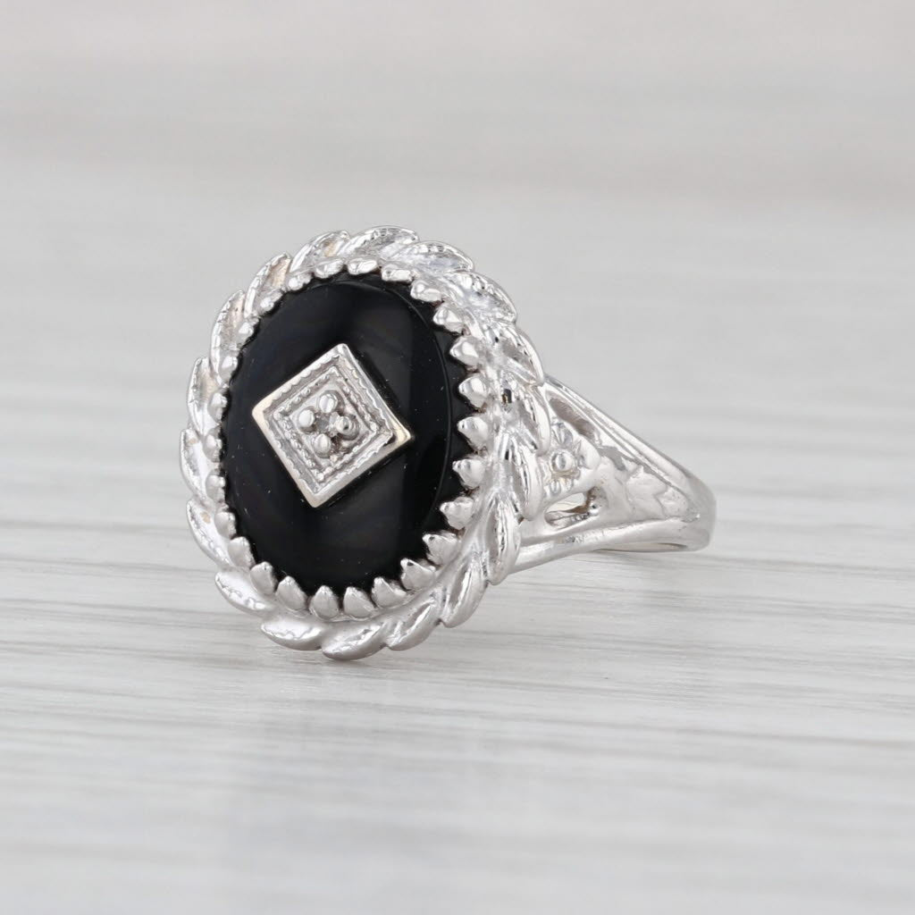 Onyx Signet Ring 10k White Gold Size 3.75 PSCo Vintage