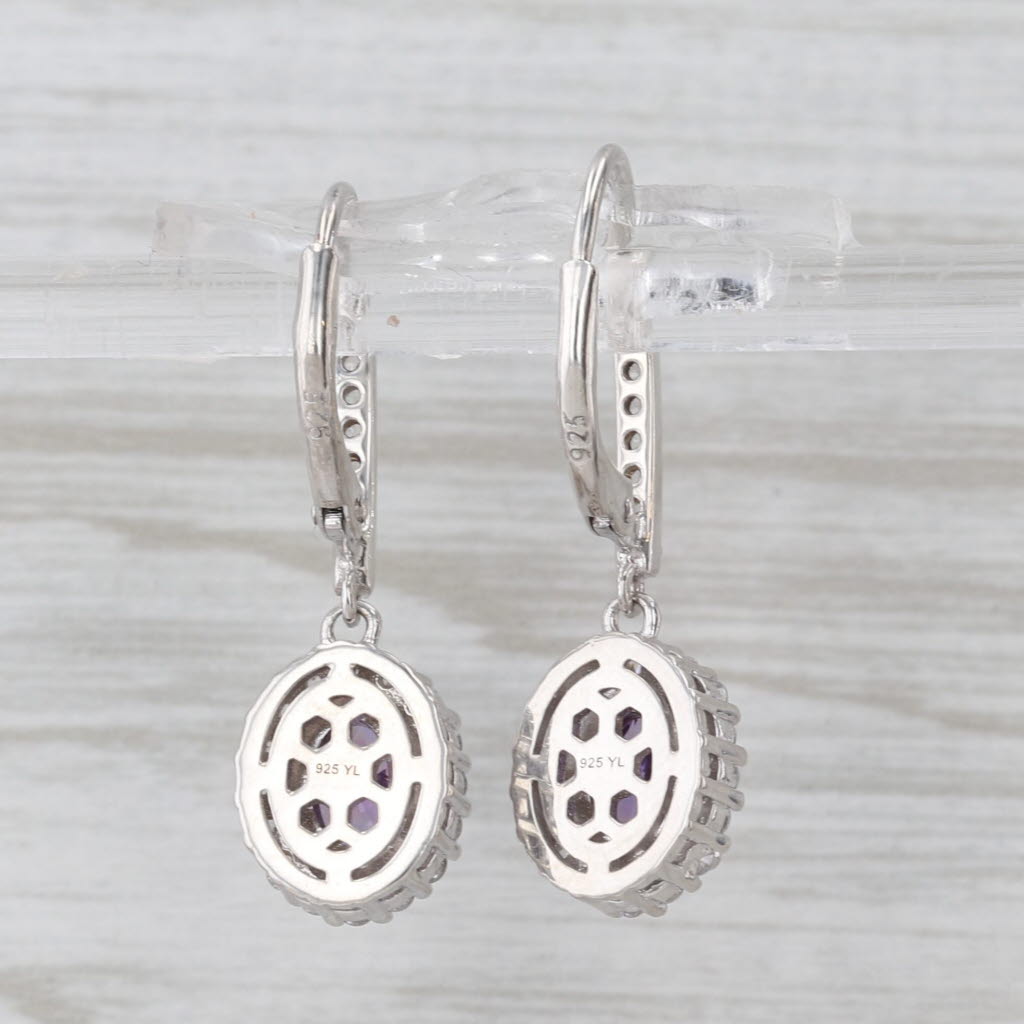 3.70ctw Purple White Cubic Zirconia Halo Dangle Earrings Sterling Silver
