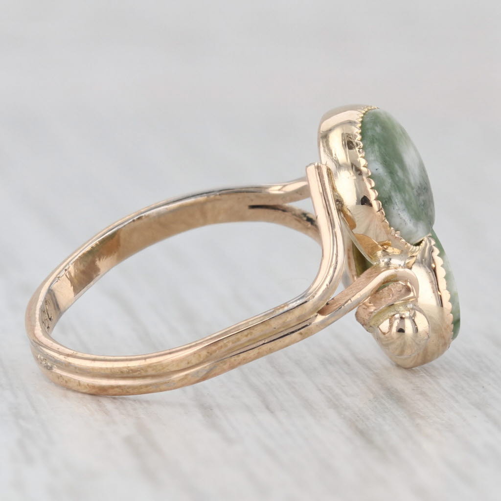 Light Gray Vintage Nephrite Jade Cabochon Bypass Ring 12k Yellow Gold Filled Adjustable