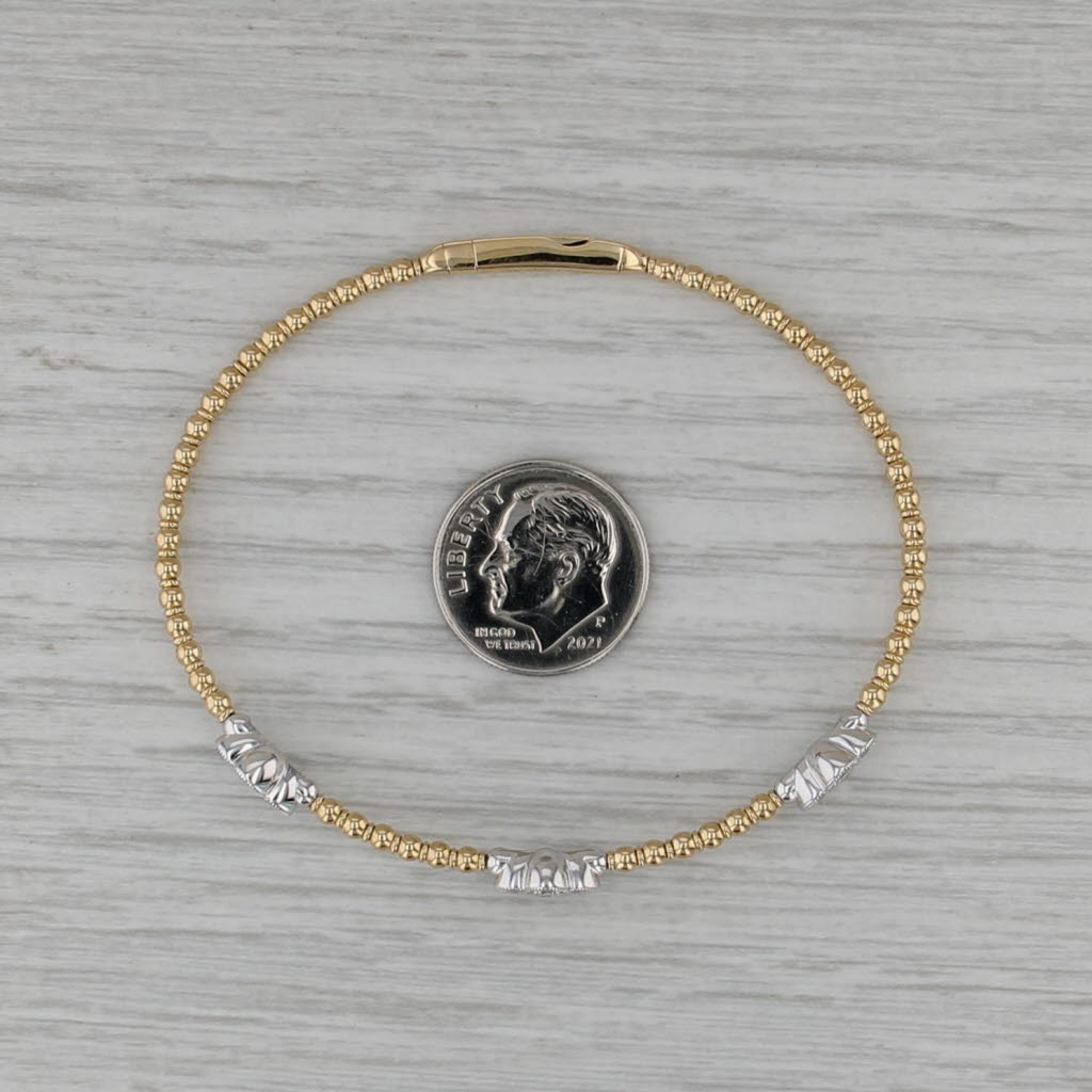 New 1ctw Diamond Flowers Flexible Bangle Bracelet 14k Yellow White Gold 6.5"