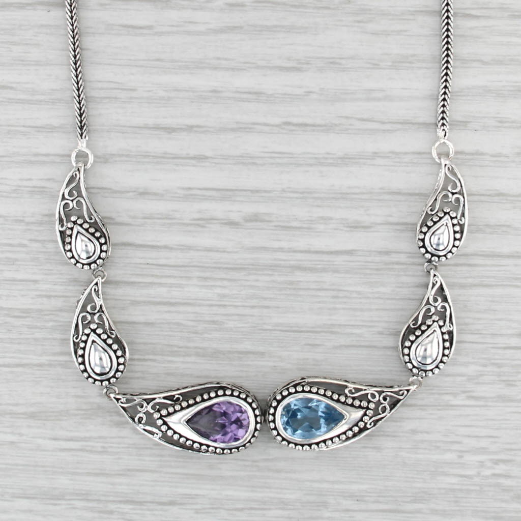 9.80ctw Lab Created Blue Spinel Purple Cubic Zirconia Necklace Sterling Silver
