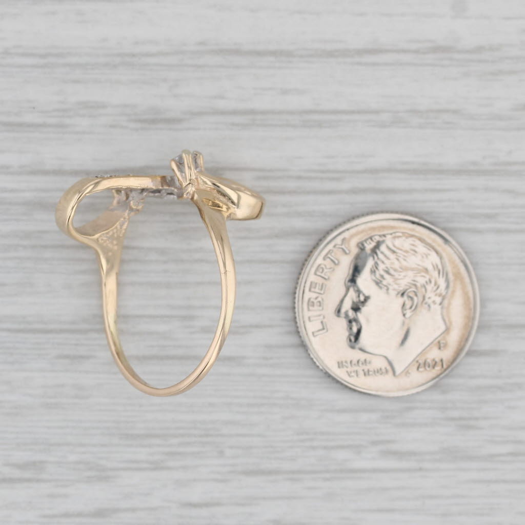 Gray Diamond Ribbon Ring 10k Yellow Gold Size 6.5 Bypass