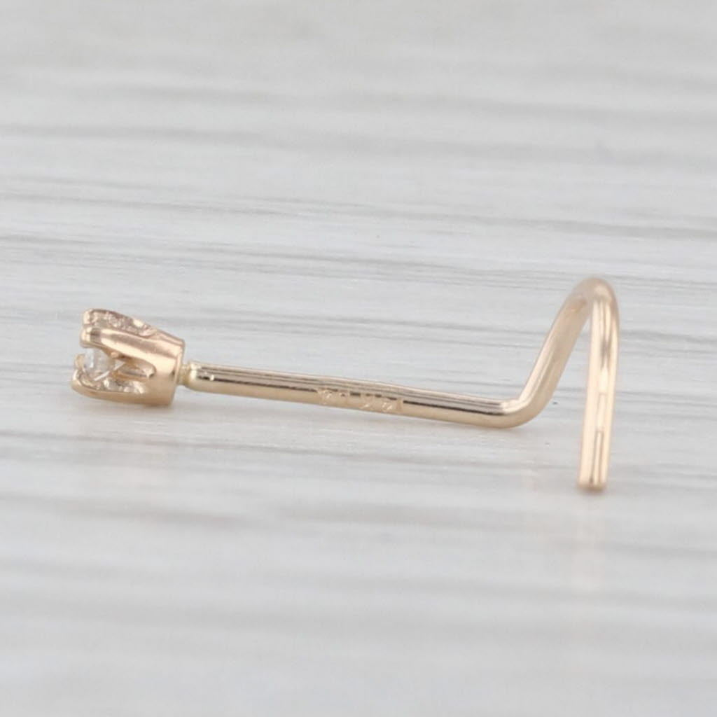 New Diamond Nose Stud Piercing 14k Yellow Gold Round Solitaire Curved Post