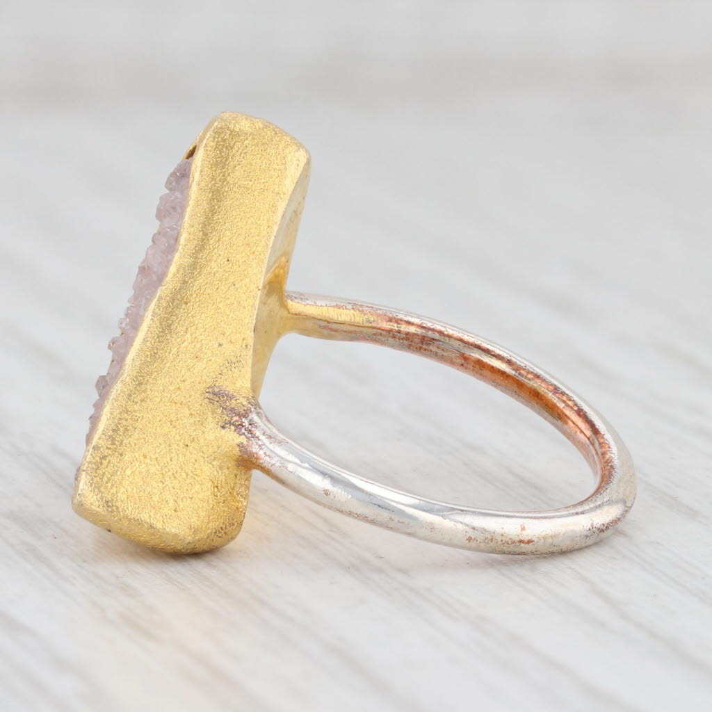 New Nina Wynn Bamboo Trio Sand Druzy Quartz Ring Sterling Silver 22k Vermeil