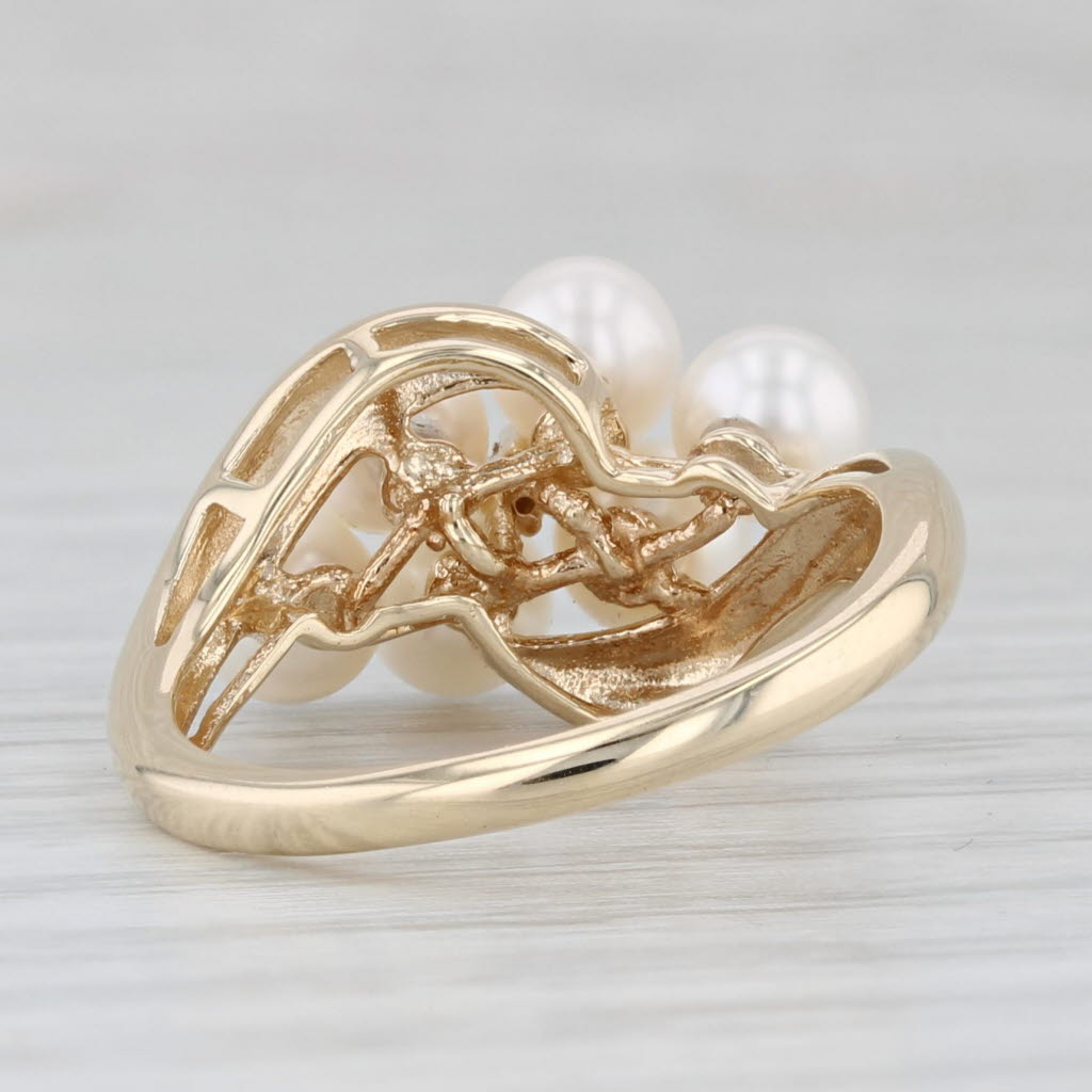 Light Gray Cultured Pearl Bypass Ring 10k Yellow Gold Size 7