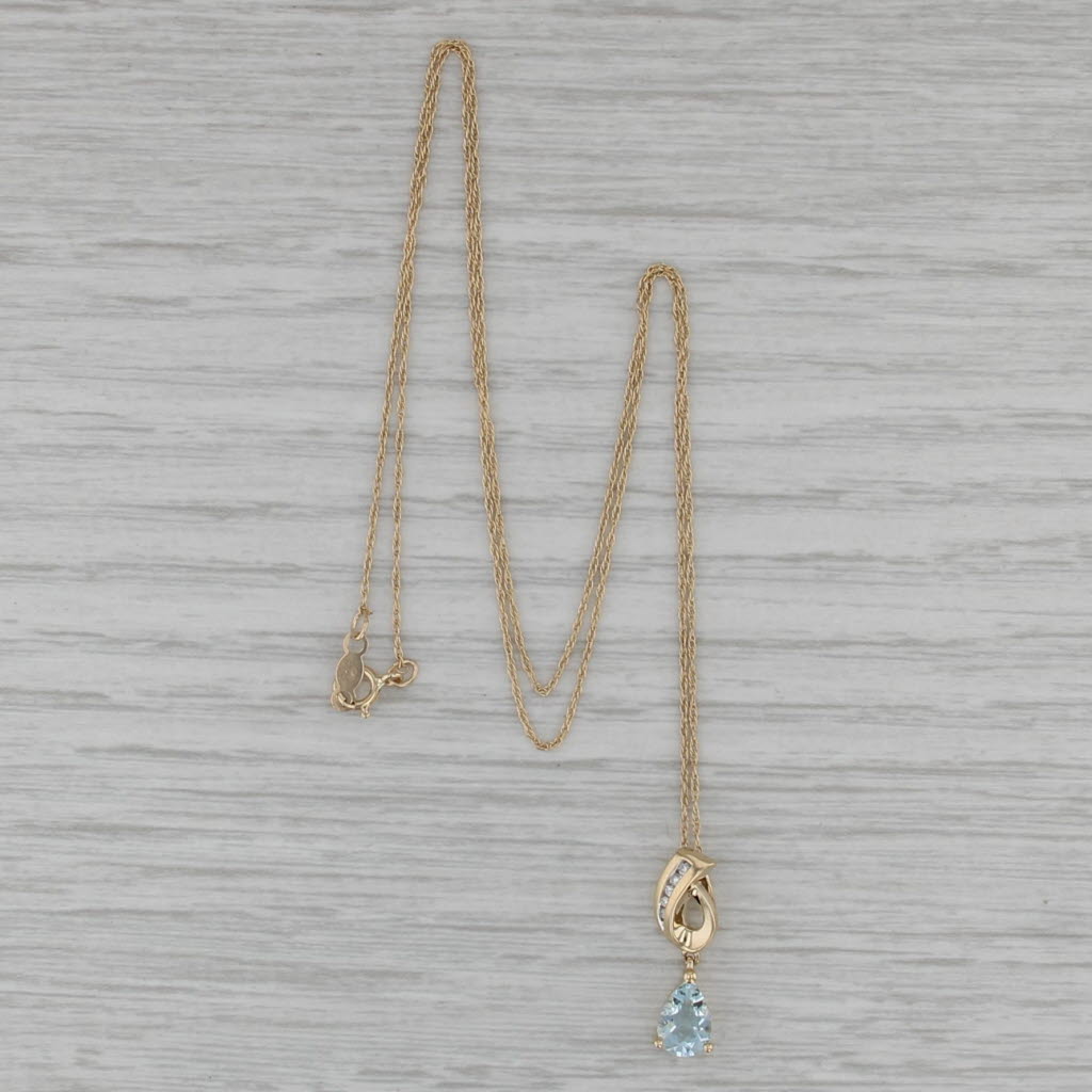 0.65ctw Aquamarine Diamond Pendant Necklace 14k Yellow Gold 18" Rope Chain