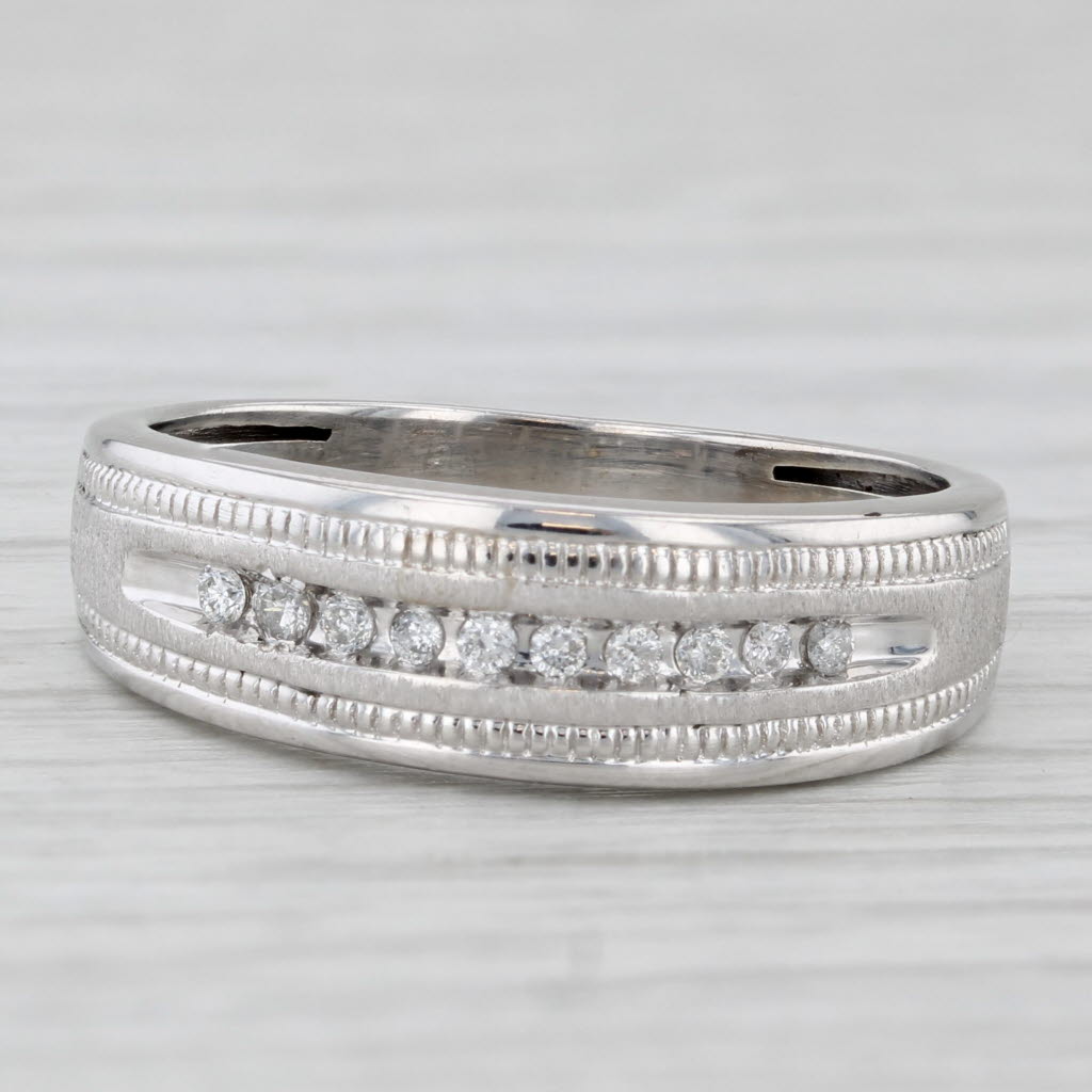 Light Gray 0.10ctw Diamond Wedding Band 10k White Gold Size 7.25 Stackable Ring