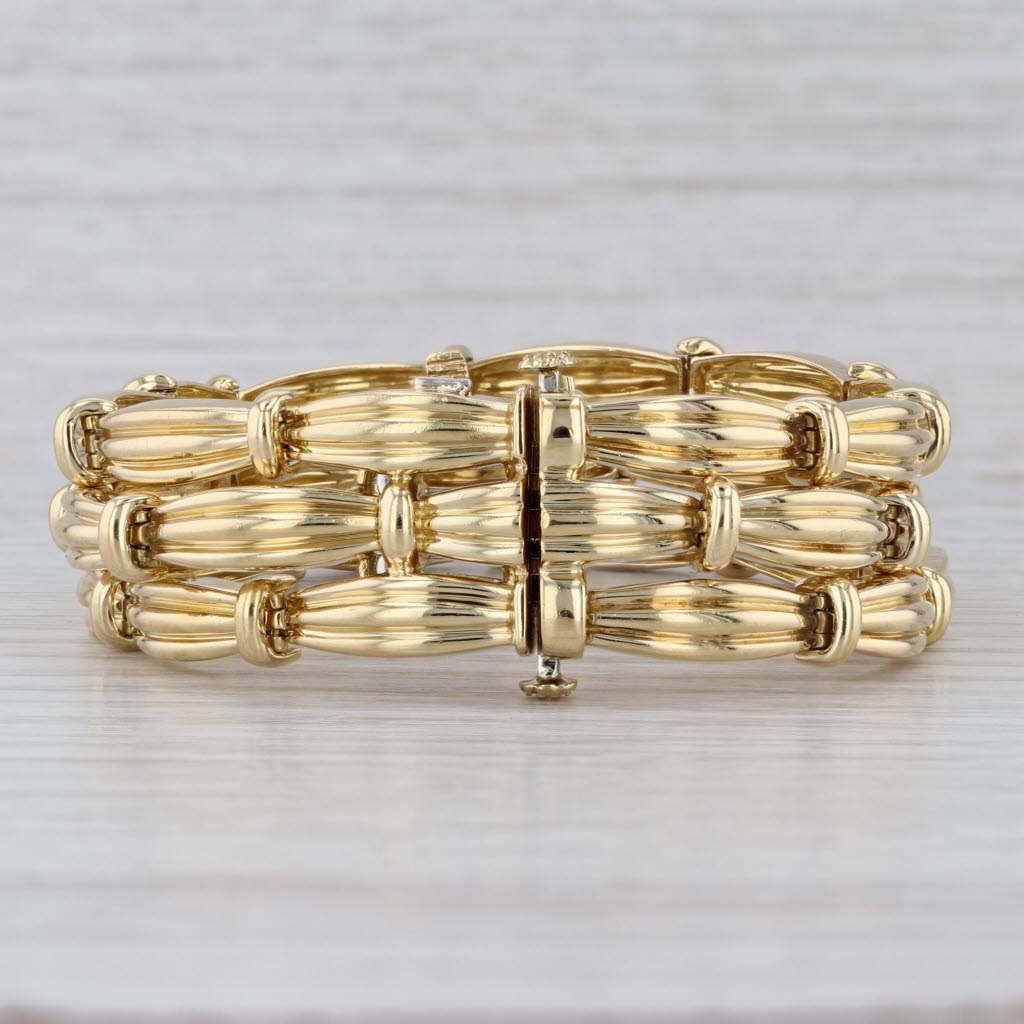 Vintage Tiffany 3-Row Bracelet 18k Yellow Gold w/ Box Magazine 7" 18mm