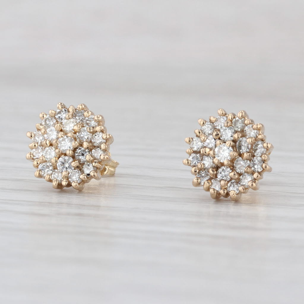 0.70ctw Diamond Cluster Flower Stud Earrings 14k Yellow Gold Studs