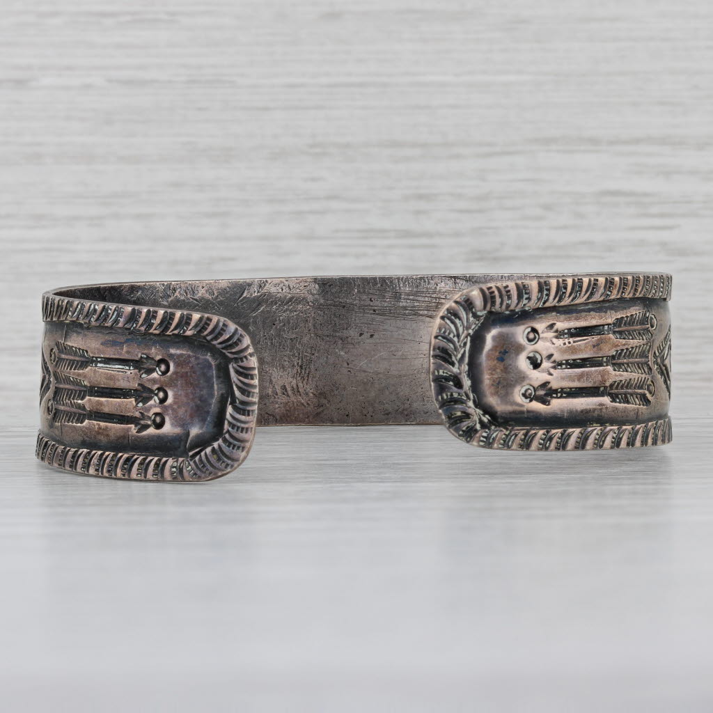 Gray Vintage Native American Turquoise Bangle Bracelet Sterling Silver 7"