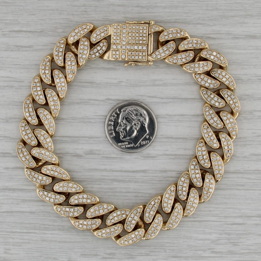 3.50ctw Diamond Curb Cuban Link Chain 14k Yellow Gold 7.75" 12.8mm