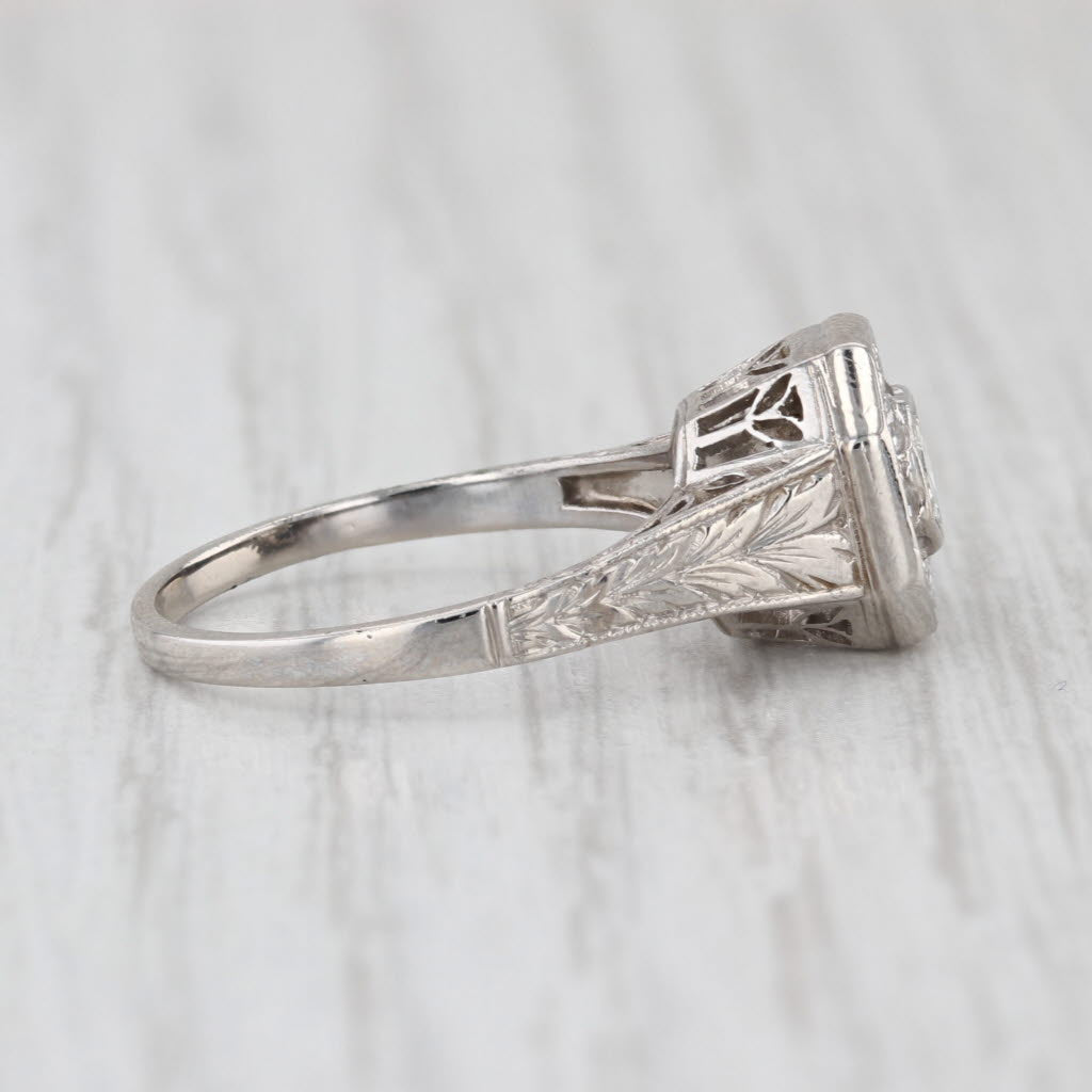 Antique Diamond Halo Engagement Ring Platinum Size 6.25 Wheat Etched