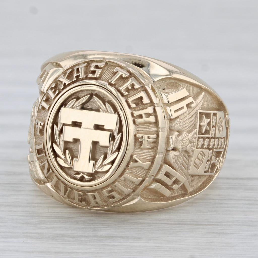 Gray Texas Tech University Class Ring 10k Yellow Gold Size 10 Men's Signet