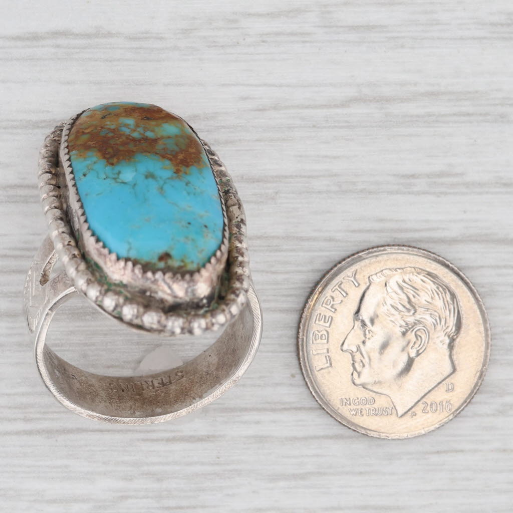 Light Gray Vintage Turquoise Oval Cabochon Ring Sterling Silver Native American Signed