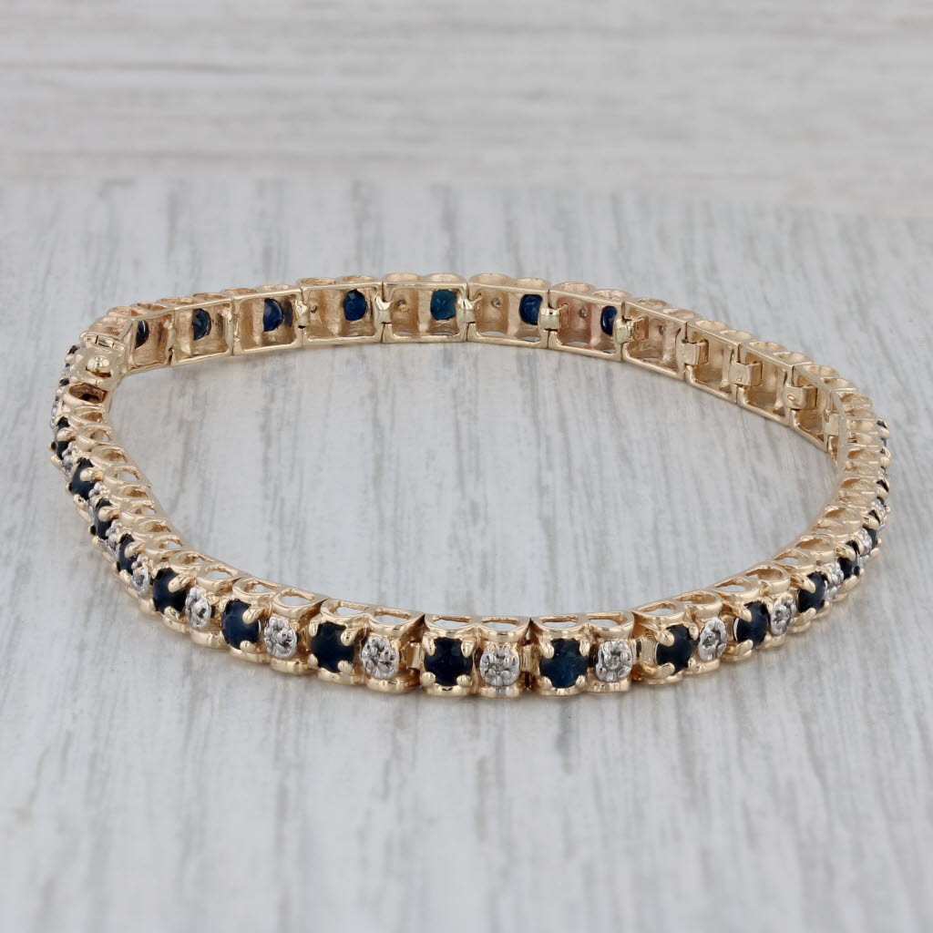 Gray 4.59ctw Blue Sapphire Diamond Tennis Bracelet 10k Yellow Gold 8" 4.7mm