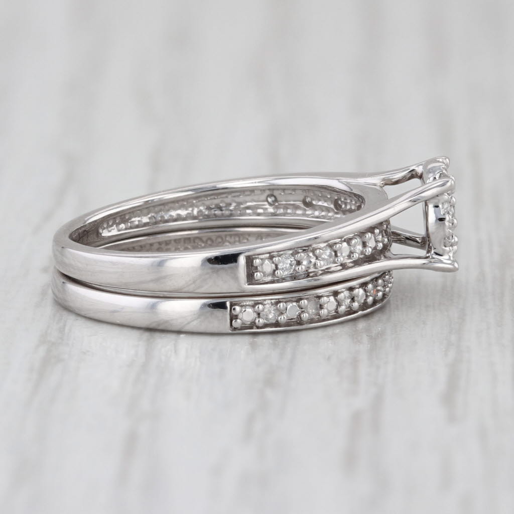 0.35ctw Diamond Halo Engagement Ring Wedding Band Bridal Set 10k White Gold Sz 7