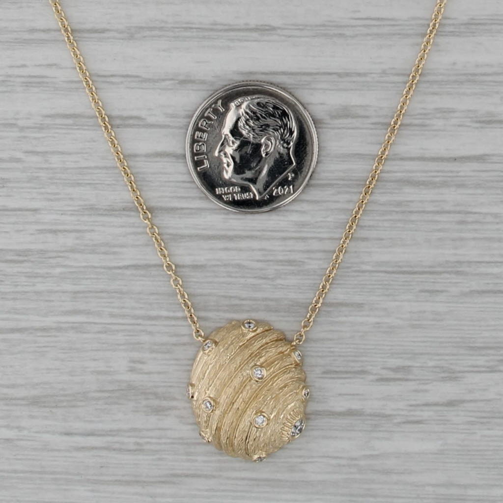 New 0.20ctw Diamond Beehive Pendant Necklace 14k Gold Adjustable Cable Chain