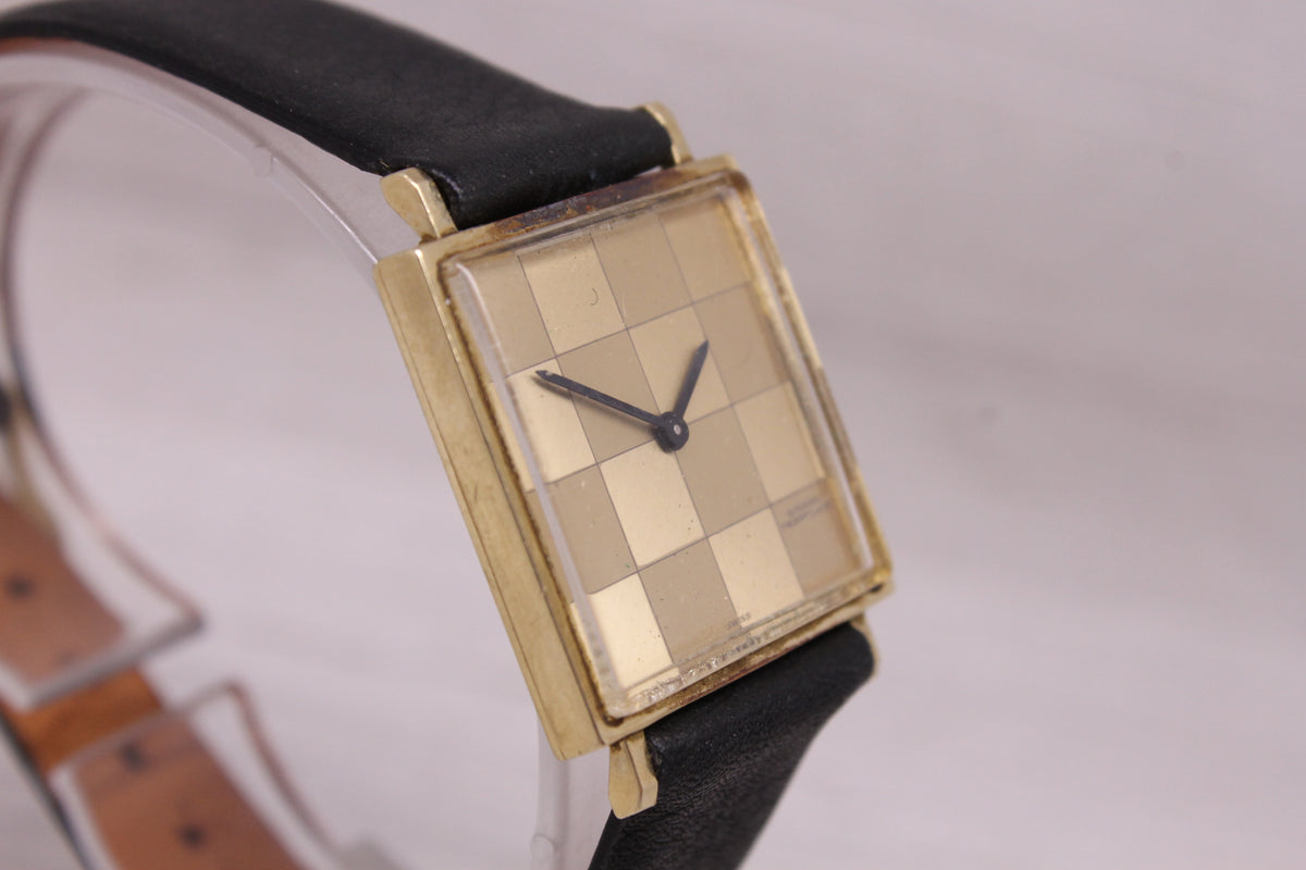 Vintage Girard Perregaux 25mm 14k Yellow Gold Watch Original Checker Dial