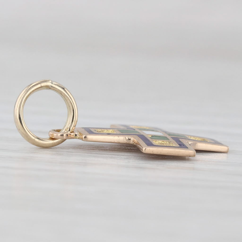 Light Gray Small Enamel Cross Pendant 14k Yellow Gold Charm