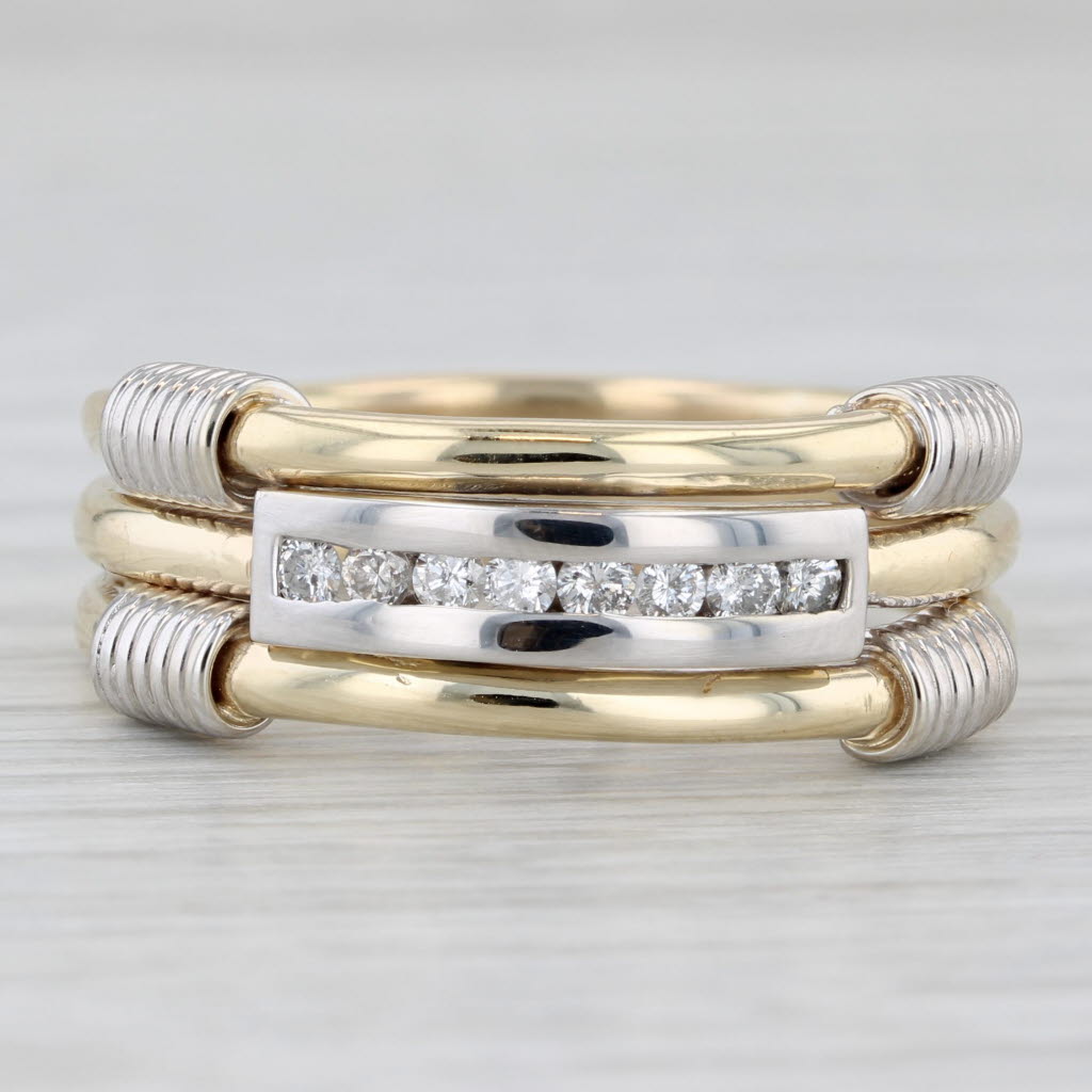 Light Gray 0.25ctw Diamond 3-Band Wedding Band 14k Yellow White Gold Size 11 Coil Accents
