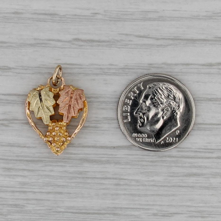 Black Hills Gold Style Leaf Heart Pendant 10k Yellow Rose Green Charm
