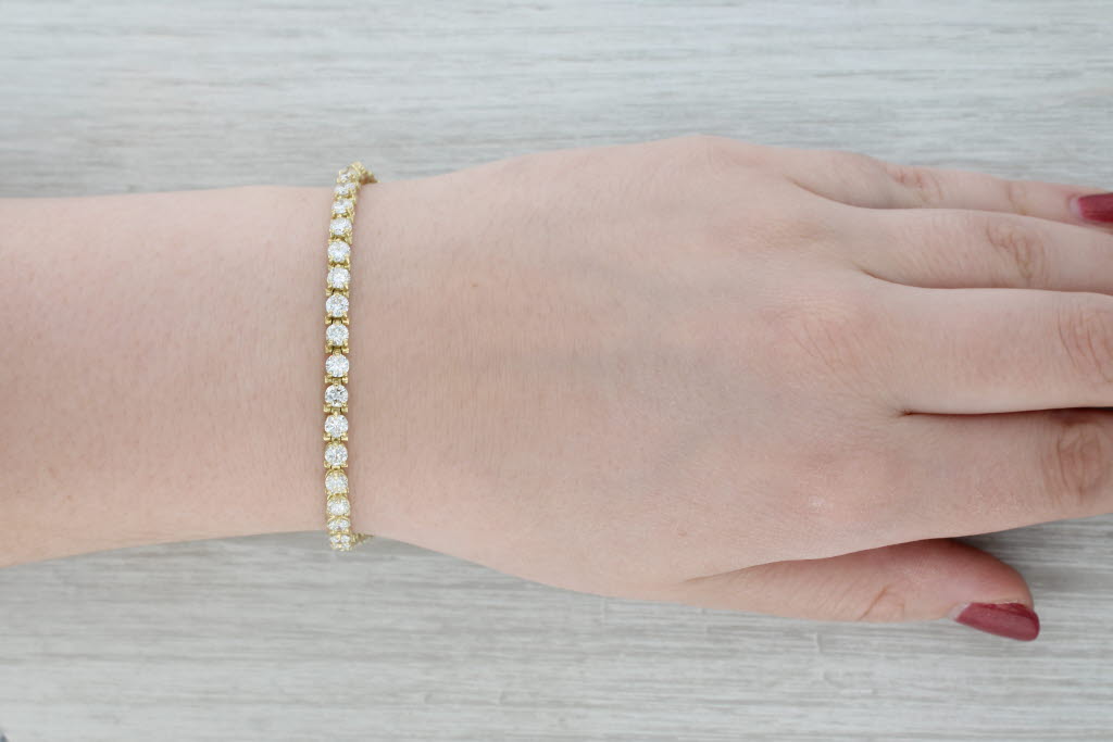 Gray 7ctw VS2 Diamond Tennis Bracelet 18k Yellow Gold 7" 4.2mm