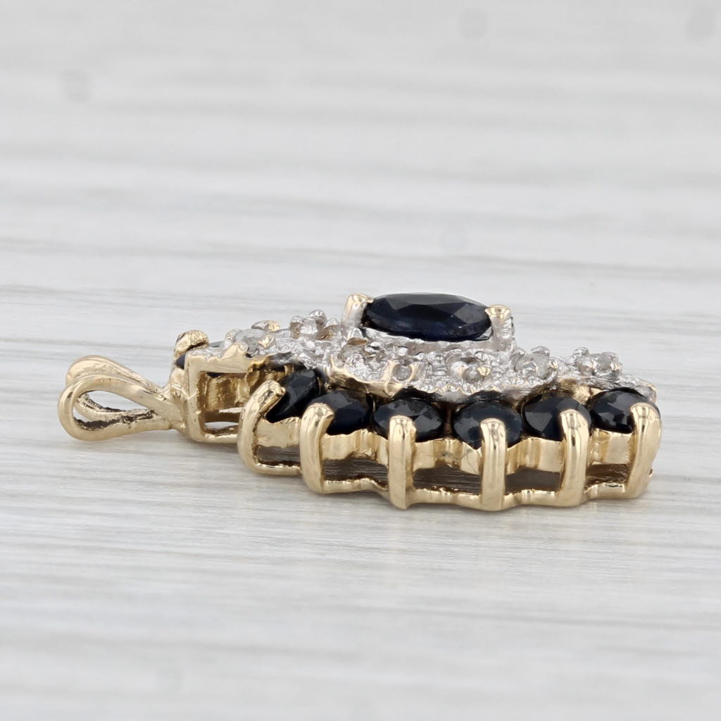 Light Gray 0.89ctw Blue Sapphire Diamond Pendant 14k Yellow Gold Marquise Drop