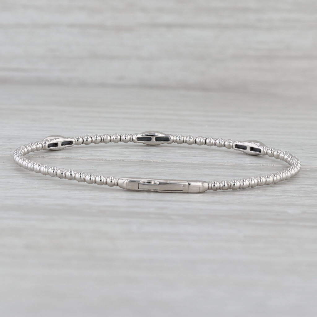 Gray New 0.21ctw Diamond Bead Flexible Bangle Bracelet 14k White Gold 6.75"