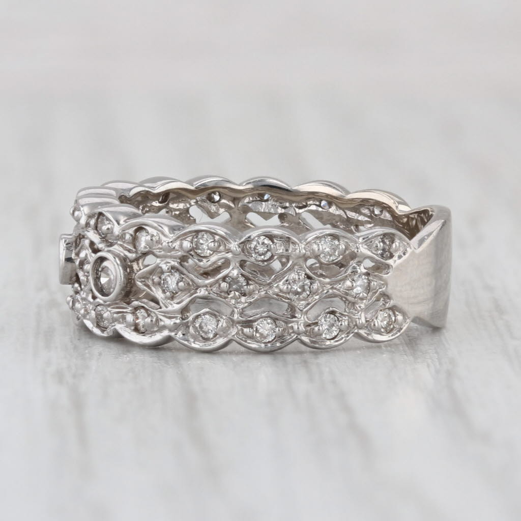 0.44ctw Diamond 3-Band Ring 14k White Gold Size 6.5 Stackable Bridal Anniversary