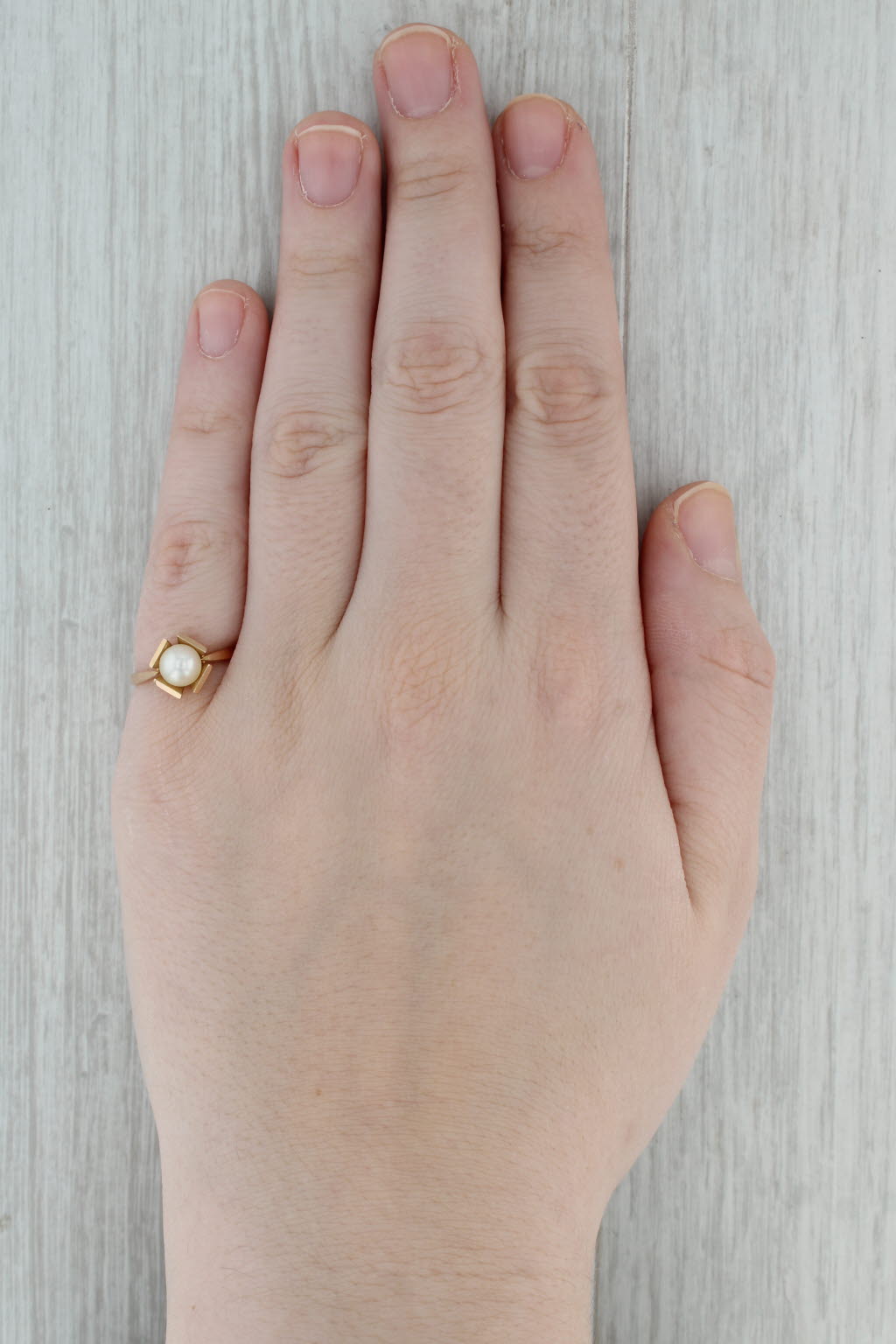 Dark Gray Cultured Pearl Solitaire Ring 18k Rose Gold Size 6