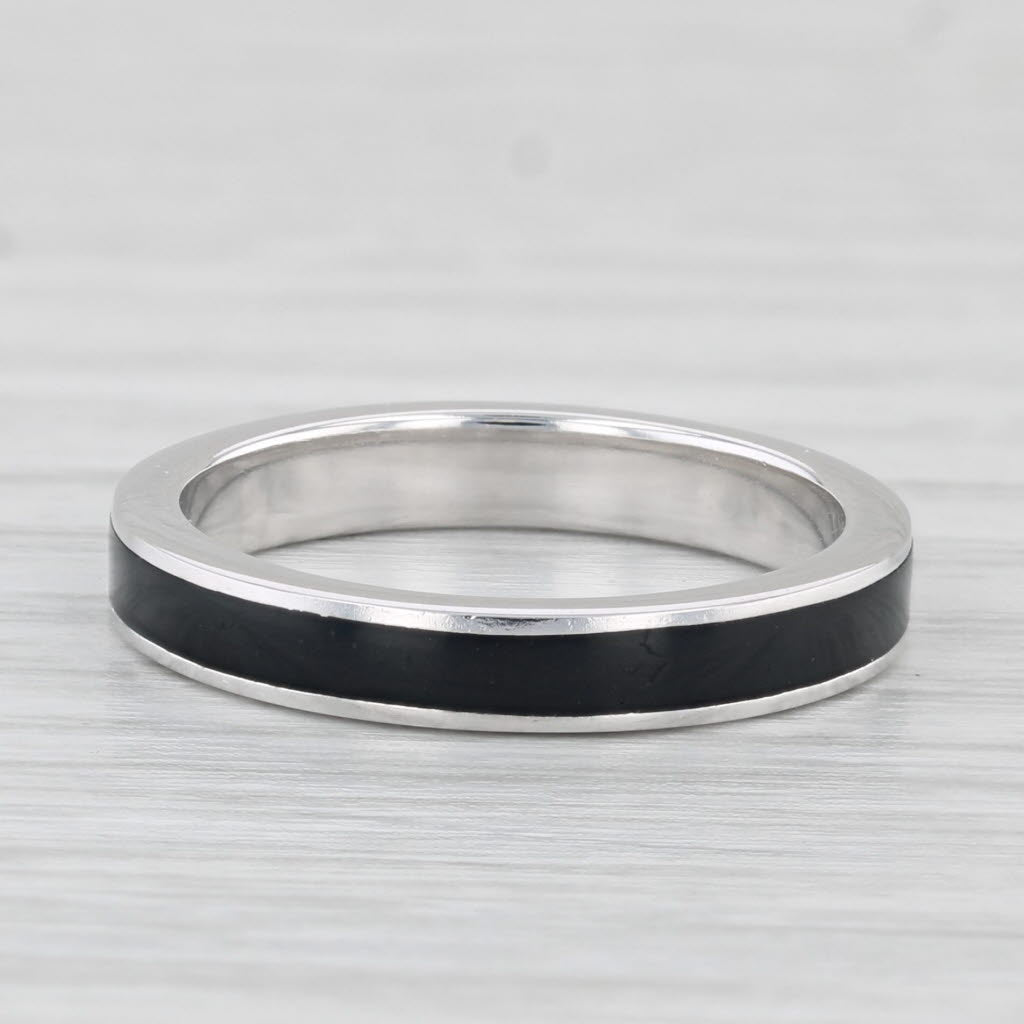 Light Gray Hidalgo Black Enamel Ring 18k White Gold Size 6.5 Stackable Band