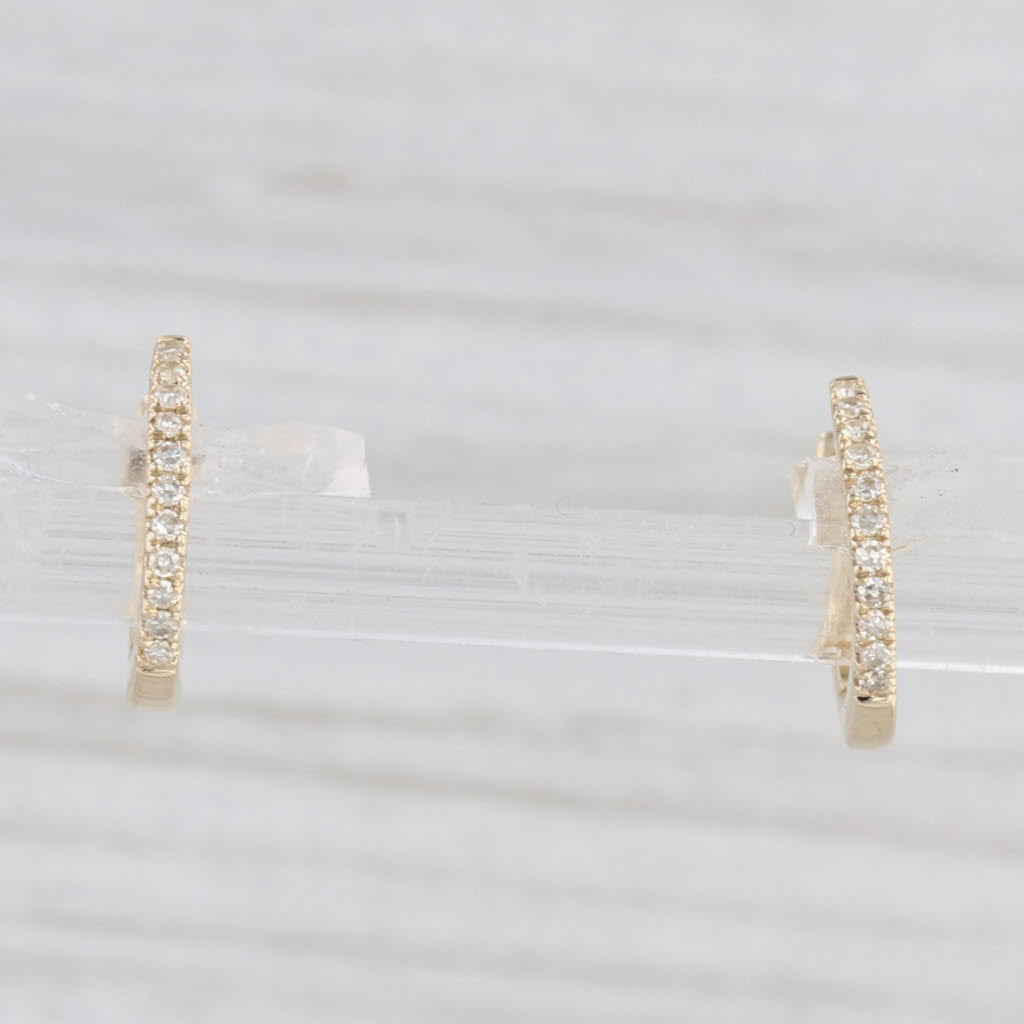 Light Gray New Diamond Micro Hoop Huggie Earrings 14k Yellow Gold Small Round Hoops