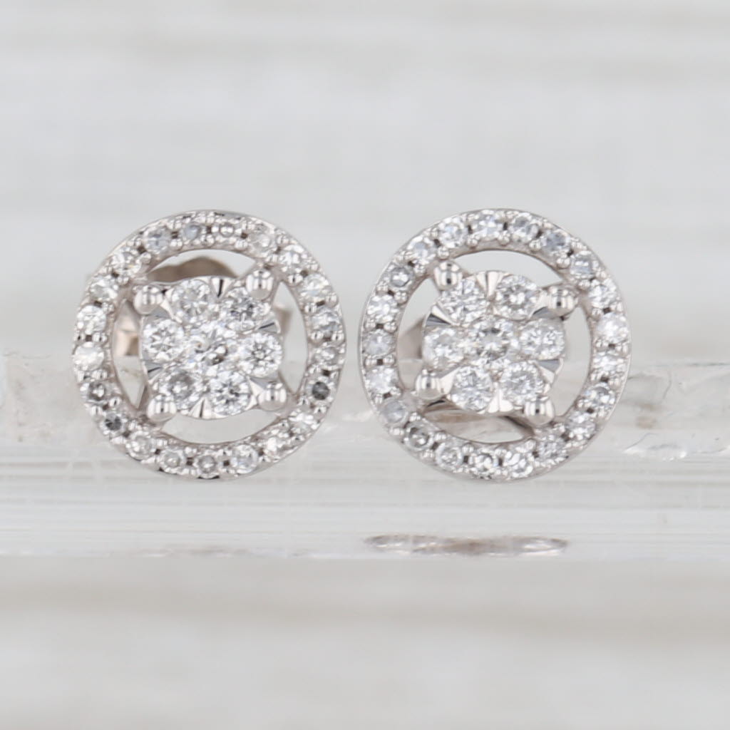 0.21ctw Diamond Cluster Halo Stud Earrings 10k White Gold Round Studs