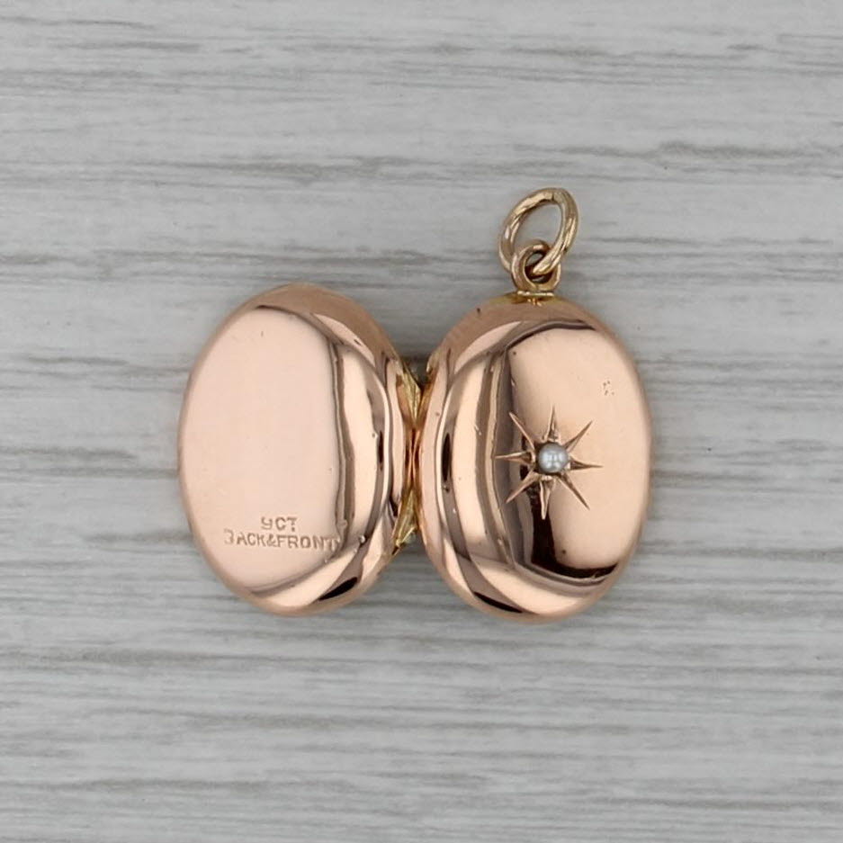 Vintage 9k Rose Gold Seed Pearl Locket Pendant Charm Fob Opens