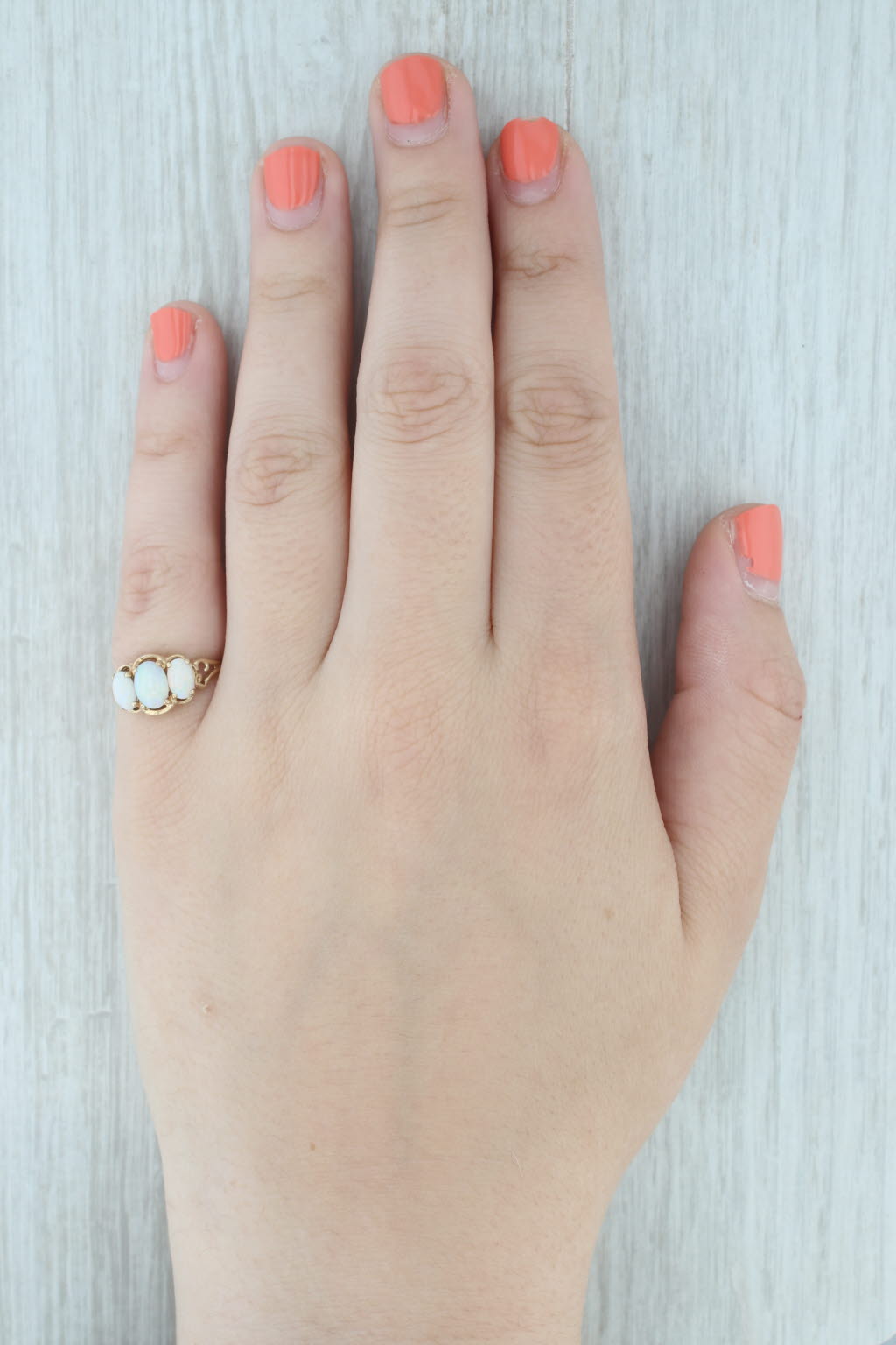 Gray 3-Stone Opal Ring 10k Yellow Gold Size 6.25 Oval Cabochons