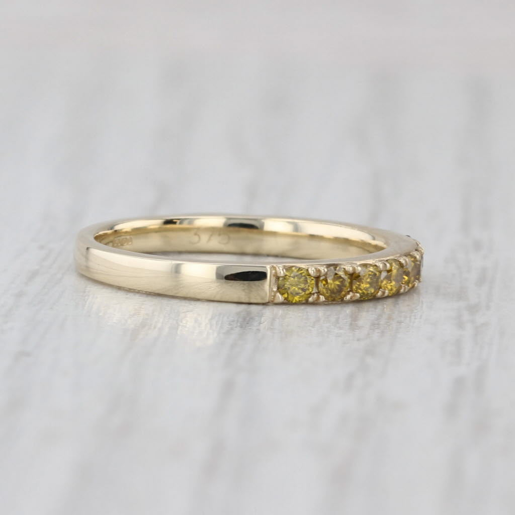 0.51ctw Yellow Diamond Ring 9k Yellow Gold Size 6.25 Stackable Wedding Band COA